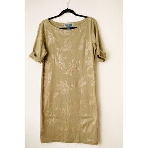 Karen Scott Sport Woman 1X t-shirt dress olive green gold design casual beachy